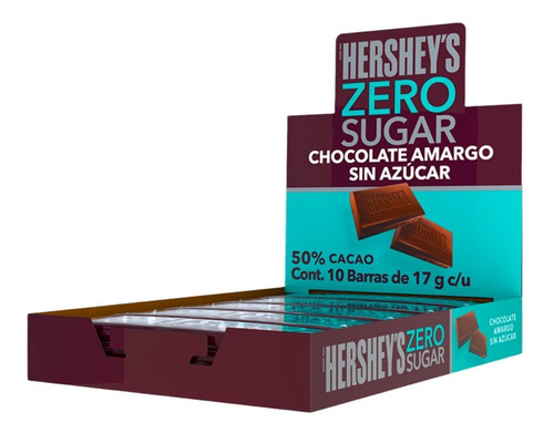 Hershey's Zero Azúcar 17g Pack 10 Piezas Chocolate Amargo