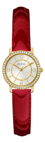 Reloj Guess Para Mujer Negro Dorado Dama Watch Resistente Color De La Correa Rojo Color Del Fondo Champagne