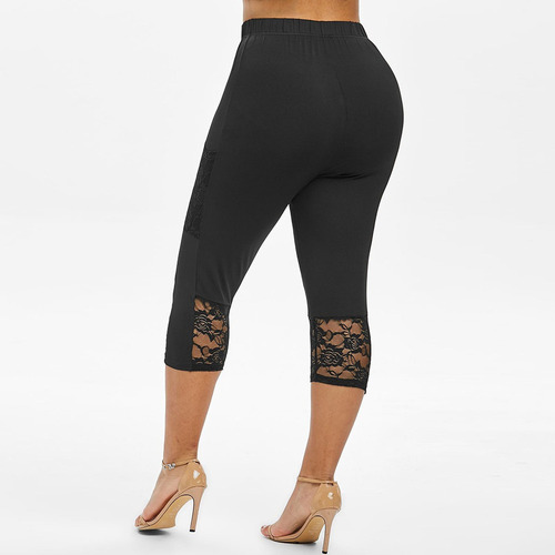 Legging Capris Con Dobladillo De Encaje De Guipur De Talla G