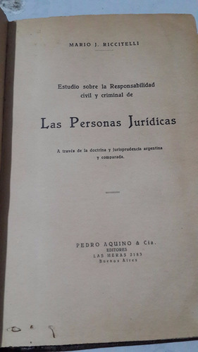 Libro Antiguo Las Personas Jurídicas Riccitelli