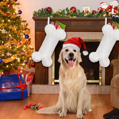 Calcetines De Navidad Para Perros Lujo Forma De Hueso Grande
