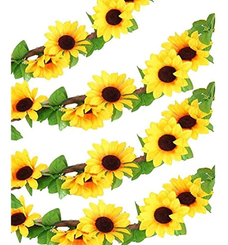 Healthcom Flores Artificiales De Seda De Girasol, 4 Piezas D