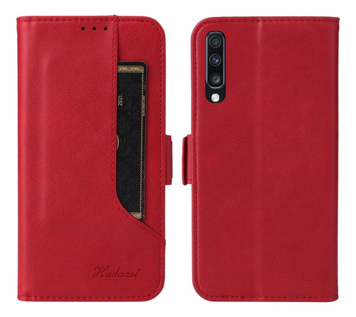 Funda De Piel Con Doble Hebilla Roja Para Samsung Galaxy A50