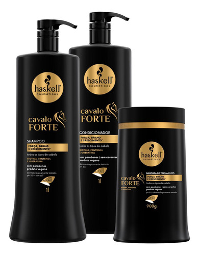 Kit Haskell Cavalo Forte Shampoo Cond 1l Mascara 900g