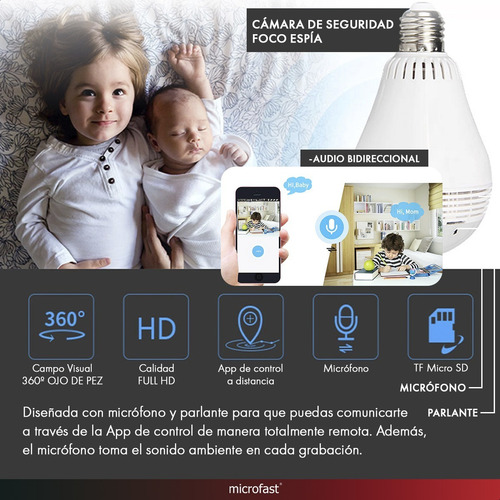 Cámara Seguridad Espía Foco 360 2mp Hd 1080p Wifi Nocturna
