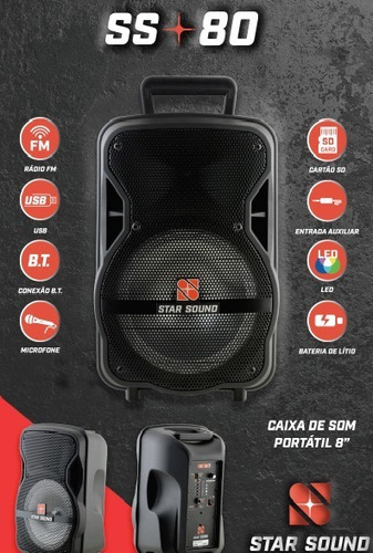 Caixa De Som Portátil 8 Staner Star Sound Ss80/bt/bateria/sd