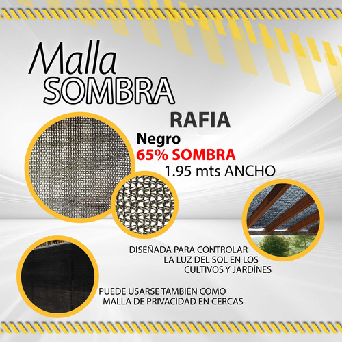 Malla Sombra Rafia 65% Negro Ancho 1.95mts / 0000597