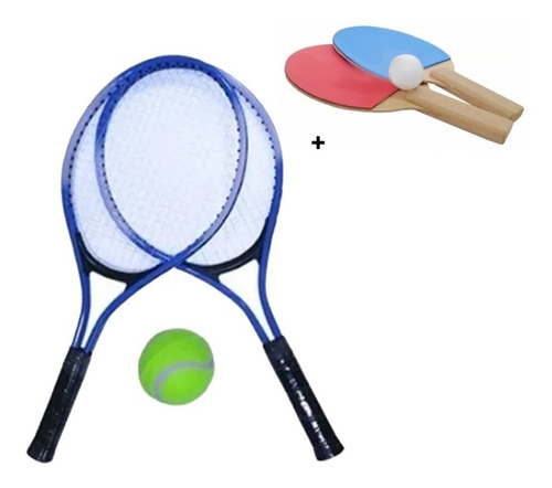 Kit Tenis Com 2 Raquetes 52cm + Bolinha 2 Raquete Ping Pong