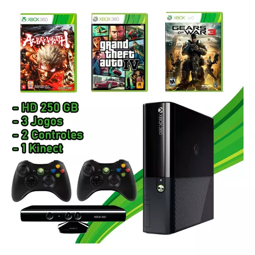 Xbox 360 Super Slim + Hd 320gb + Kinect + 2 Controles + 23 Jogos Originais  + Caixa - Escorrega o Preço