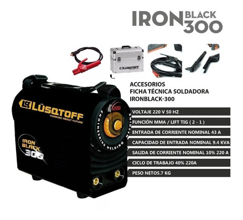 Imagen 6 de 10 de Soldadora Inverter Lusqtoff Iron Black 300 Mma Lift Tig Prof