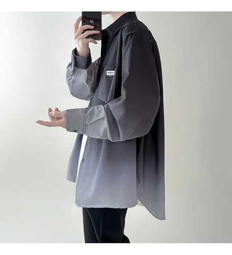 Camisa De Manga Larga Degradada, Corte Holgado Casual Para H