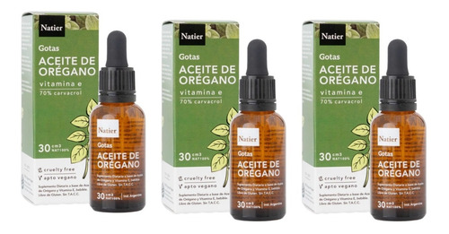 Pack X3 Aceite De Orégano Gotas E Apto Vegano Natier 30ml