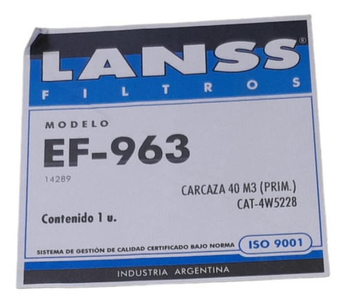  Filtro De Aire Ef-0963 Caterpillar 4w5228