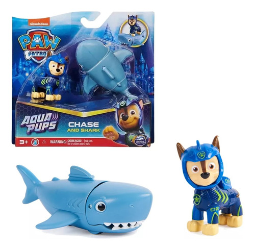 Paw Patrol Aqua Pups Figura Chase Con Mascota Original