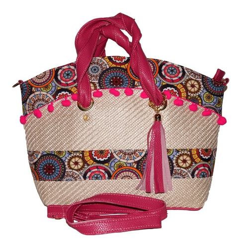 Bolsa Dama De Yute, Amplia Y Con Asas Fucsia