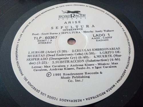 Sepultura Arise Vinilo Con Bonus Track Orgasmatron (Usado)
