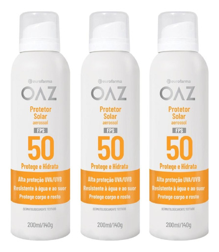 Kit Oaz Fps 50 Aerossol Com 3 Unidades De 200ml Cada