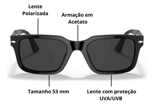 Óculos De Sol Persol Preto Retangular 0po3272s 95/48 53