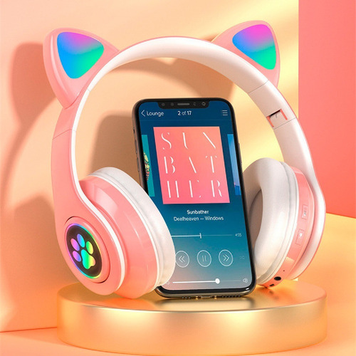 Imagen 2 de 9 de Auriculares Headset Bluetooth Oreja Luz Led Gato Micrófono