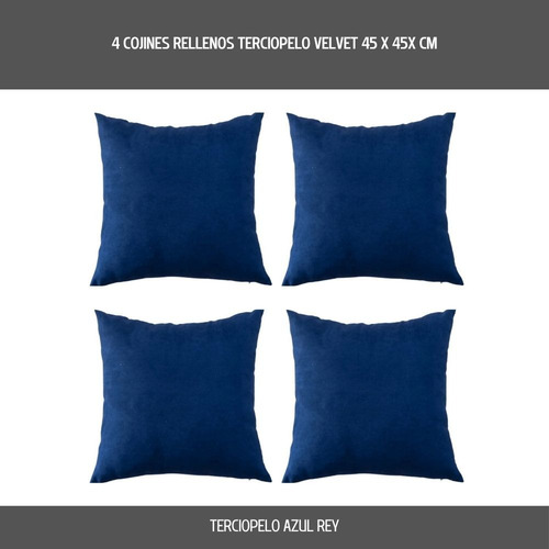 Juego De 4 Cojines De Terciopelo Rellenos De 45x45 Azul Marino Armani