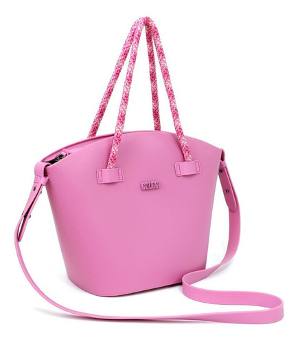 Bolsa Colcci Bergamo Ecosoul Feminina Rosa Ultra Rose Acambamento Dos Ferragens Níquel Desenho Do Tecido Liso