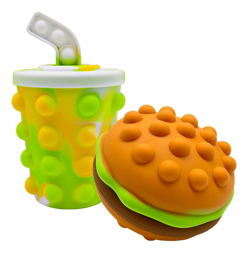 2pcs Pop Stress Balls Fidget Toys, 3d Hamburguesa + Refresco