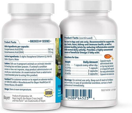 Omega 3 Bayer Para Caes E Gatos Pequeno- 60 Capsulas Softgel