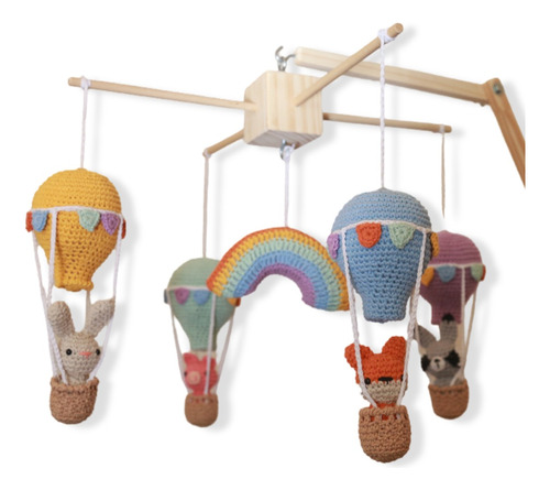 Movil Cuna Tejido Crochet Globos Animales Personalizados