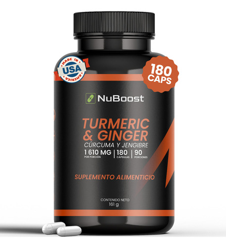 Cúrcuma + Jengibre 180 Cápsulas Nuboost Sabor Sin Sabor