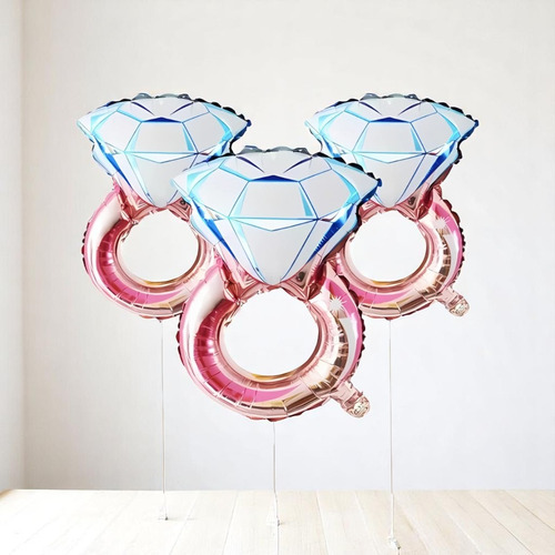 12 Globos Anillo Compromiso Papel Metalizado Boda Despedida Color Blanco con Rosa Anillos
