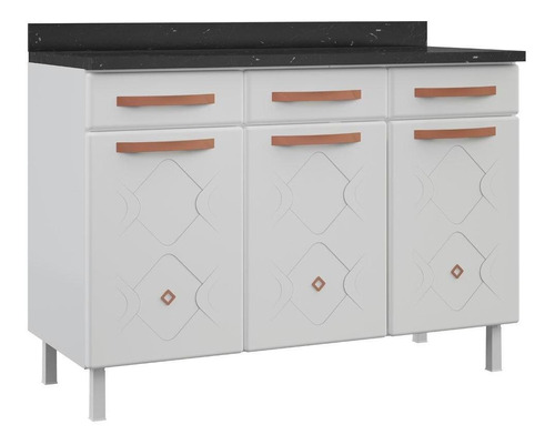 Balcão Gabinete Cozinha Aço Telasul Mirage New C/tampo Cor Branco