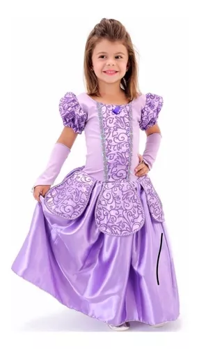 Vestido Princesa Sofia Infantil Luxo Estilo Boneca 1-6 anos