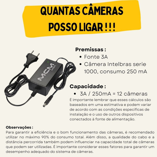 Fonte Mcm Garra 12v 3a Bivolt P/ Cftv, Led E Automação