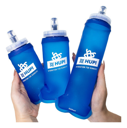 Kit Garrafas Dobráveis Soft Flash Hupi 250ml + 350ml + 500ml Cor Azul