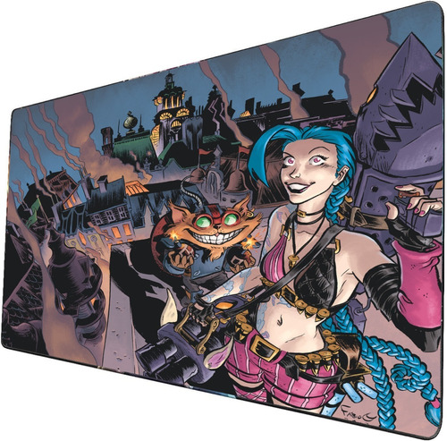 Mouse Pad Largo Arte Ciudad Destruida Ziggs Y Jinx 30x70cm