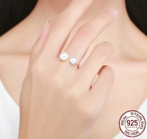 Anillo Ajustable Para Mujer Perlas Fabricado En Plata 925