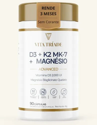 Vitamina D3 K2 + Magnésio Bisglicinato 90 Caps Rende 3 Meses Sem Sab