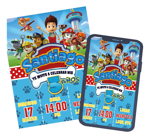 Invitación Paw Patrol Personalizada Gigital Y Para Imprimir