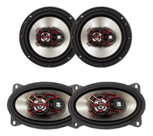 Kit 4 Alto Falantes Bravox 180w Triaxial B3x60x + B3x46x Som Cor Preto