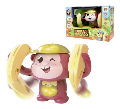 Macaco De Brinquedo Gira Macaco Com Som Luz Musical Dm Toys