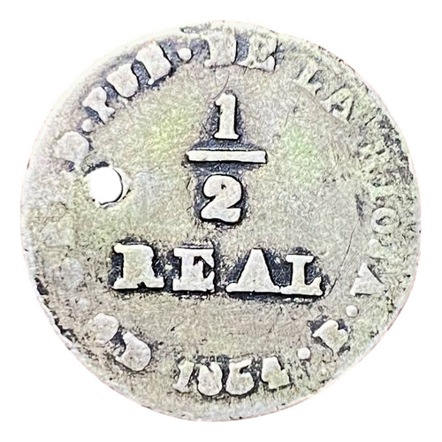 Moneda 1/2 Real Argentina La Rioja 1854 Plata 0.875 Perforad (Usado)