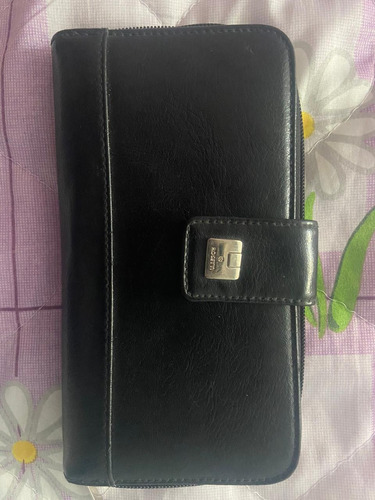 Cartera Negra De Piel Para Mujer, Con Muchas Bolsas Dentro