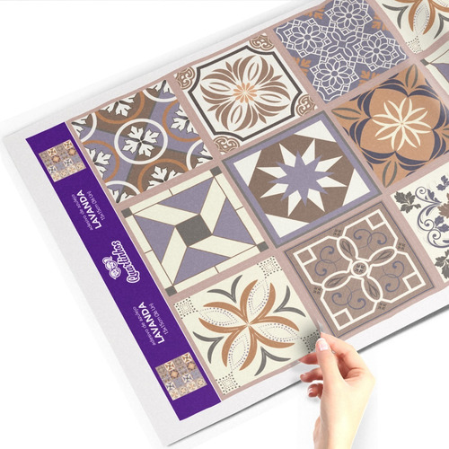 Adhesivo para azulejos, 10 x 10 cm, 200 pulgadas, beige y lila lavanda