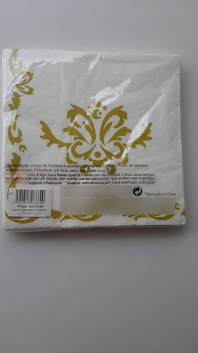 Guardanapo Papel Arabesco Dourado 32cmx32cm C/20 Folhas Branco/dourado