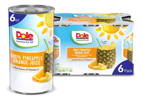 Dole 100% Jugo De Pia Y Naranja, 6 Onzas Lquidas, 6 Latas