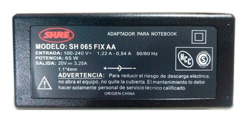 Imagen 3 de 5 de Cargador Fijo P/ Notebook 65w P/lenovo 65w-7