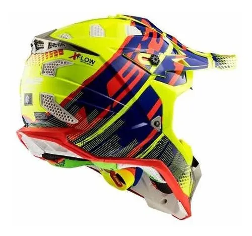 Casco Moto Mx Ls2 470 Subverter Bomber Amarillo Azul Rojo Color