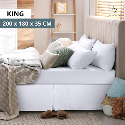 Faldon De Cama King Blanco Suave Liso Con Pliegues Aura Zeus Ropa De Cama