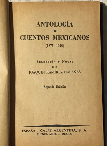 Libro Antologia De Cuentos Mexicanos Espasa Calpe