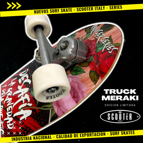 Surfskate Scooter Italy Tabla Maple Truck Meraki Profesional Ruedas Blanco Rulemanes Rosas Surf Skate